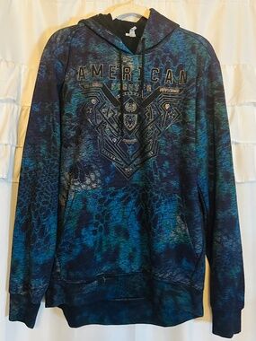 American Fighter Training Division Blue Camouflage Graphic Hoodie - Large